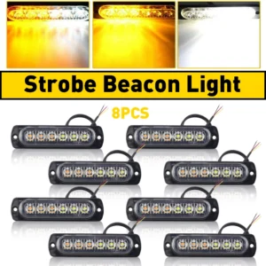 8Pcs Amber White 6LED Car Truck Emergency Beacon