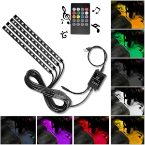 4PCS USB Interior Lights Multicolor Music Car Strip