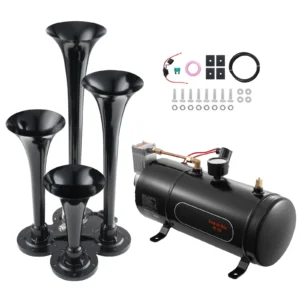 SucceBuy Train Horns Kit 4 Trumpet Air Horn Kit 150dB Train Horns 12V 120psi Air Compressor  for Car Truck Train Van Boat Pickup