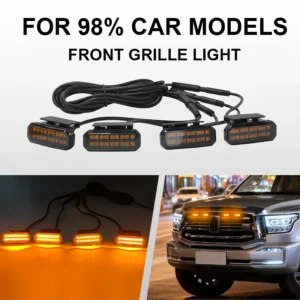 4PCS automotive universal clip LED front grille light with wiring harness and fuse upgrade